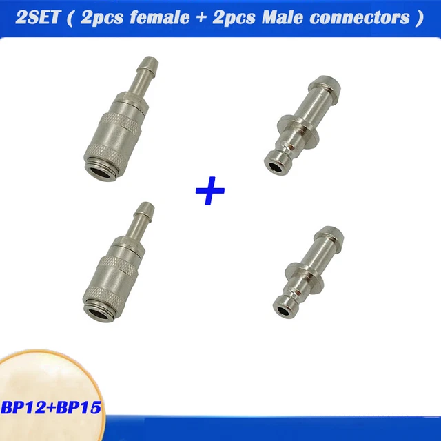 2Sets NIBP Air Hose Aadpt Cuff Connectors Bayonet Socket BP12+BP15 Male+Female