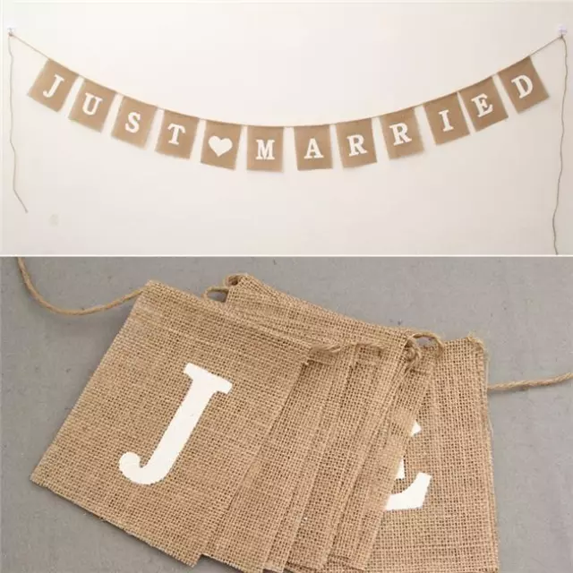 Wedding Bunting Rustic Hessian Burlap Jute Just Married Banner Flag Home Decor