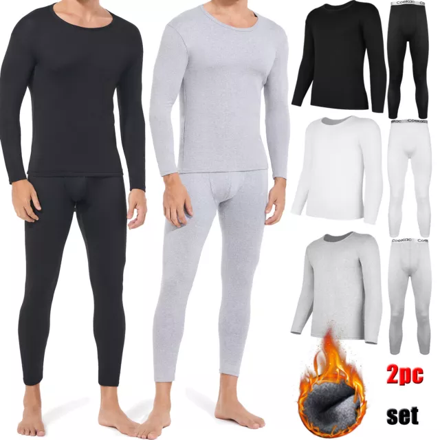 Mens Long Johns Thermal Underwear Fleece Lined Base Layer Set for Cold Weather