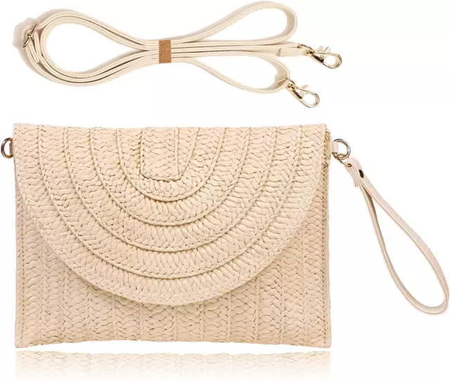 Straw Clutch Handbag Summer Beach Straw Purse for Women Woven Envelope Bag