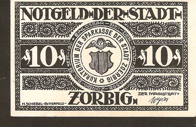 Germany Banknote Notgeld der Stadt Zorbig 10 Pfennig 1921 2