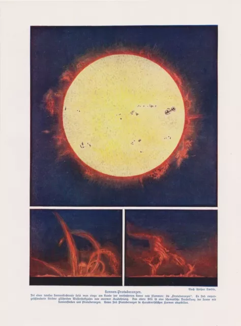 Sonnenfinsternis Sonnen-Protuberanzen Sonne Sun  Farbdruck von 1912 Astronomie
