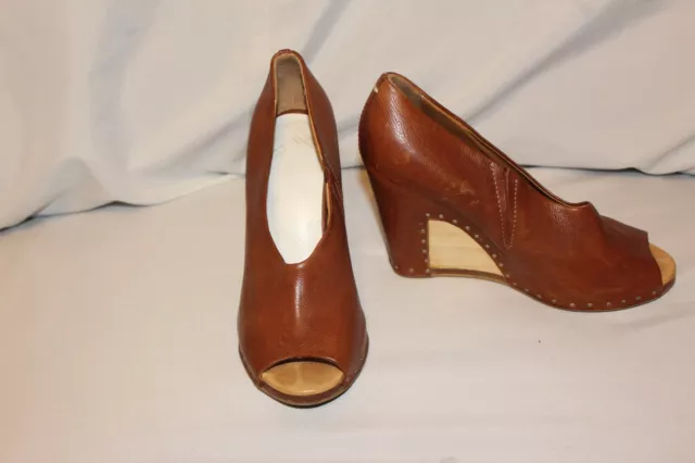 Maison Martin Margiela Brown Leather Open Toe Wedge Heel Shoes Size 38