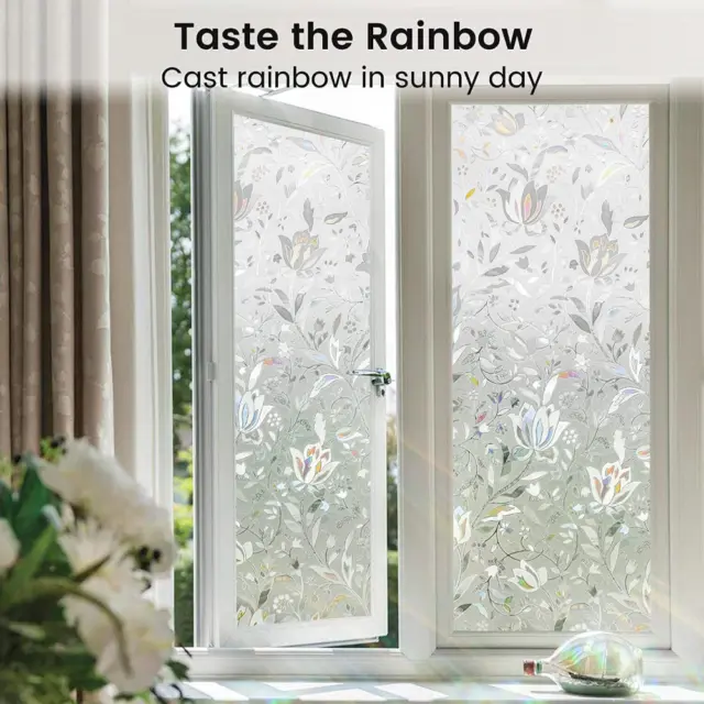 rabbitgoo Rainbow Frosted Window Film Privacy Stained Cling Static Glass Sticker 3