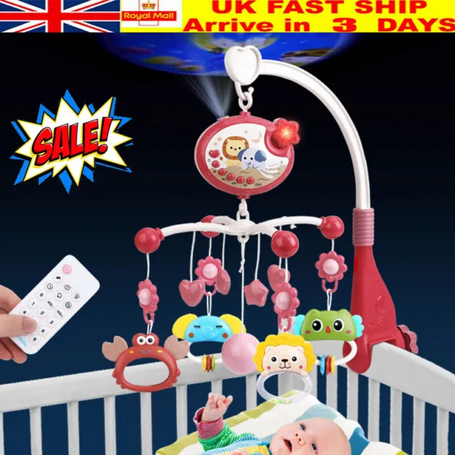 UK Baby Musical Crib Bed Bell Cot Mobile Stars Dreams Light Nusery Lullaby Toy*
