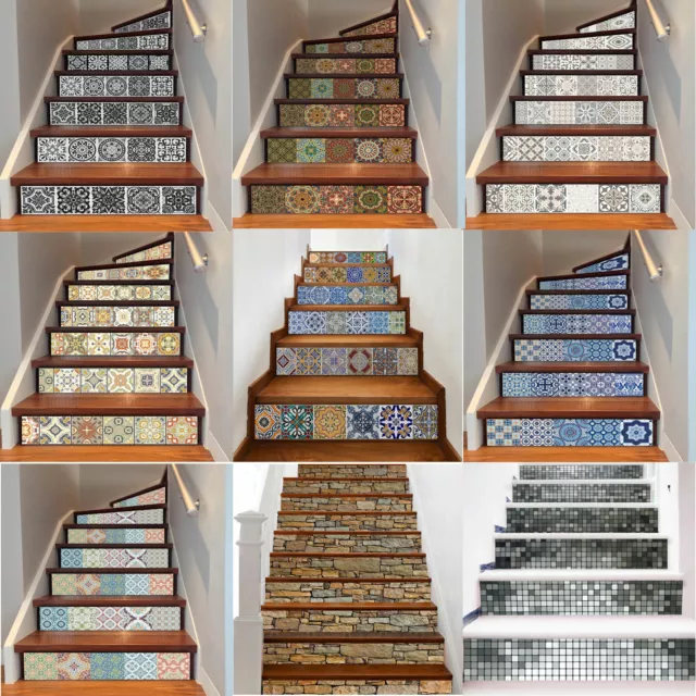 6x 3D Stair Riser Decals Wall Tile Mural Staircase Stickers Vinyl DIY Home Decor