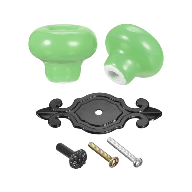 32x26mm Vintage Ceramic Drawer Knobs Pulls for Dresser Matte Black/Green 4Pcs