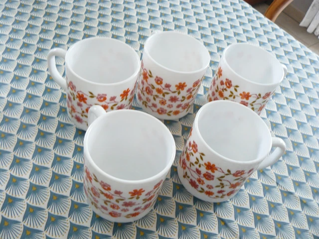 Lot De 5 Pièces De Forme Arcopal – Modèle Scania Petit Motif Fleur – Vintage