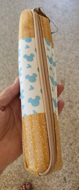 NWT Disney Parks Disneyland Churro Pencil Case  Mini Zip Up Bag 10" Blue Tan EUC