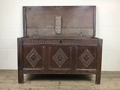 Antique 18th Century Carved Oak Coffer (M-724) - FREE DELIVERY* 3