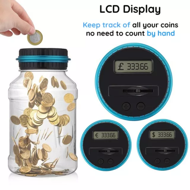 Electronic Digital LCD Coin Counter Piggy Bank 1.8L Money Saving Counting Jar