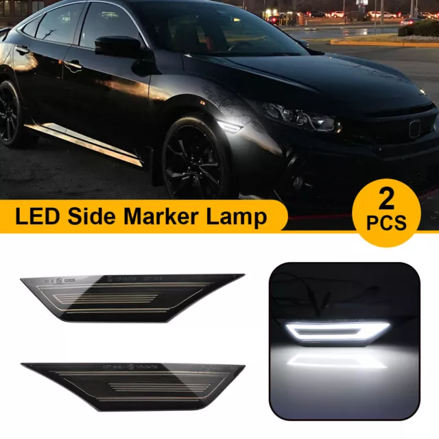 2x White LED Side Marker Light Turn Signal Lamp Smoked For 2016-2021 Honda Civic