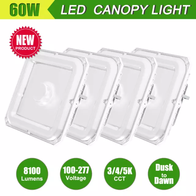 (4 Pack) 60W LED Gas Station Canopy Light Parking Lot Garage Lamp with Photocell