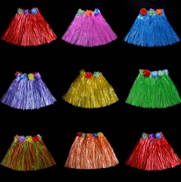 Kids Hawaiian Hula Grass Skirt Beach Dress Lei Flower Headband Girls Costume  UK