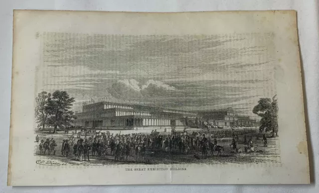 1851 magazine engraving ~ GREAT EXHIBITION BUILDING Hyde Park, London