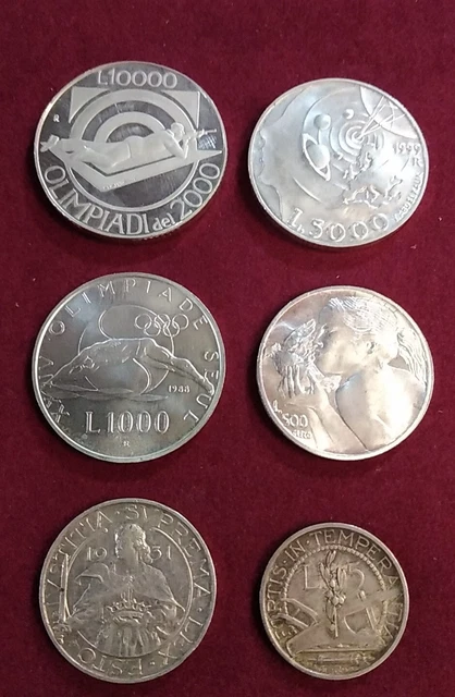 Repubblica Di S Marino Nuova  Monetazione,6 Pezzi In Ag Da' 10000 Lire A 5 Lire