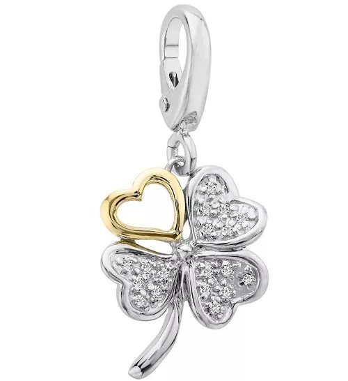 Sterling Silver/14kt Yellow Gold & Diamond Lucky Clover Charm w/Lobster Clasp