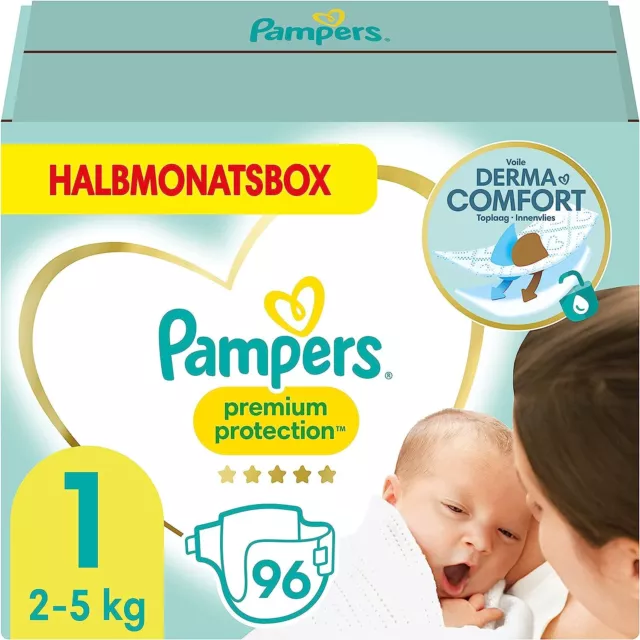 Pañales para bebé Pampers talla 1 (2-5 kg) protección premium, recién nacido, caja de medio mes