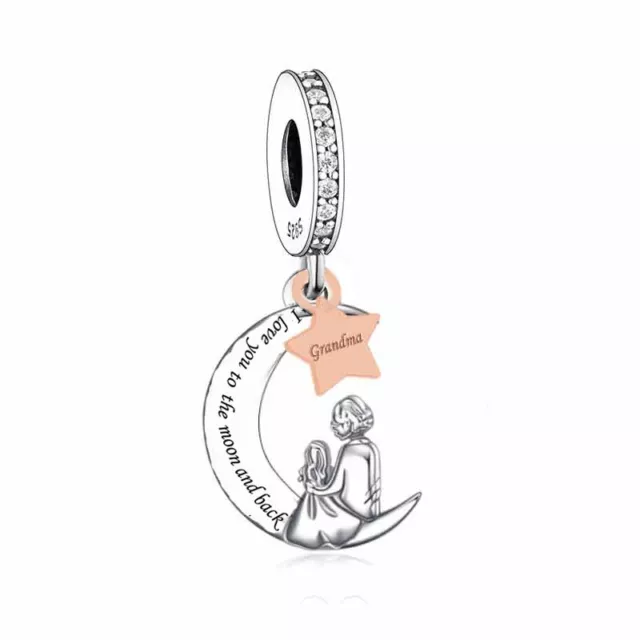 Grandma I Love You To The Moon And Back Charm Granny Nan Sterling Silver 925