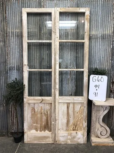 Antique French Double Doors (44x91) 3 Pane Glass European Doors G60