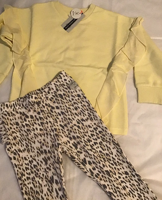 River island mini girls aged 4-5 years yellow chiffon frill sweat top set BNWT 10