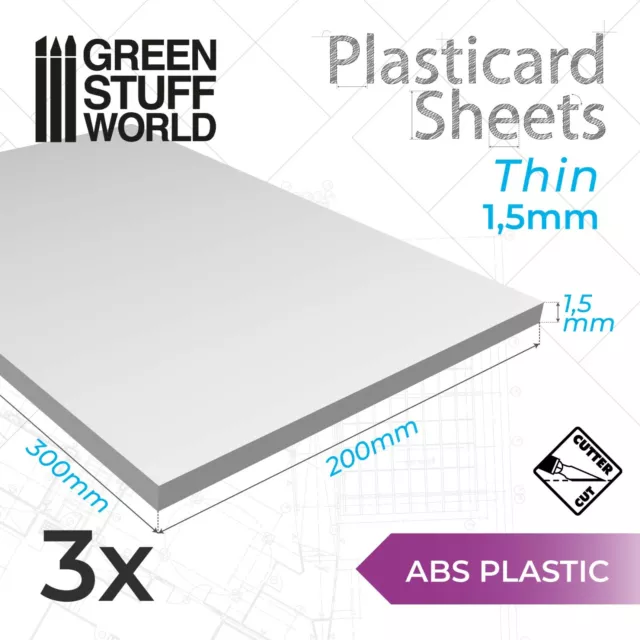 ABS Plasticard A4 - 1'5mm COMBOx3 sheets - Styrene Plastic Sheets - Plastikard