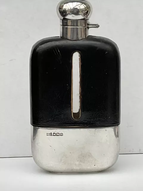 Excellent Antique Silver and Leather Hip or Spirit Flask, Walker & Hall, 1919