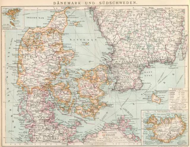 "Landkarte. Dänemark und Südschweden, Maßstab 1 : 2 000 000. 2 Nebenkarten: Isla
