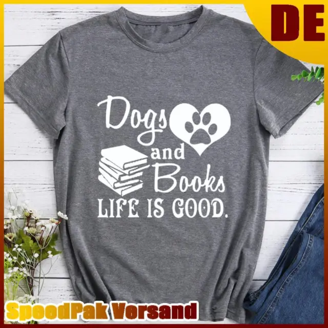 ❥ T-shirt donna cane e libri sono buoni - grigio scuro-XL