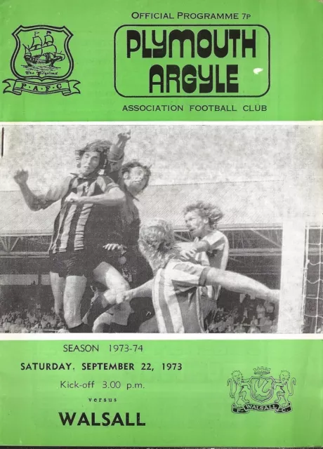 Football Programme PLYMOUTH ARGYLE v WALSALL Sept 1973