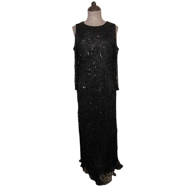Pisarro Nights Women’s Black Embellished Cold Shoulder Evening Dress Size 10