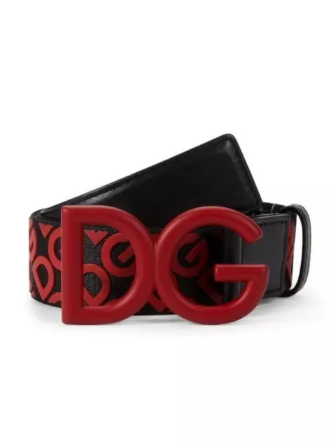 $465 Mens Dolce Gabbana DG Logo Belt Black/Red 105 US 42