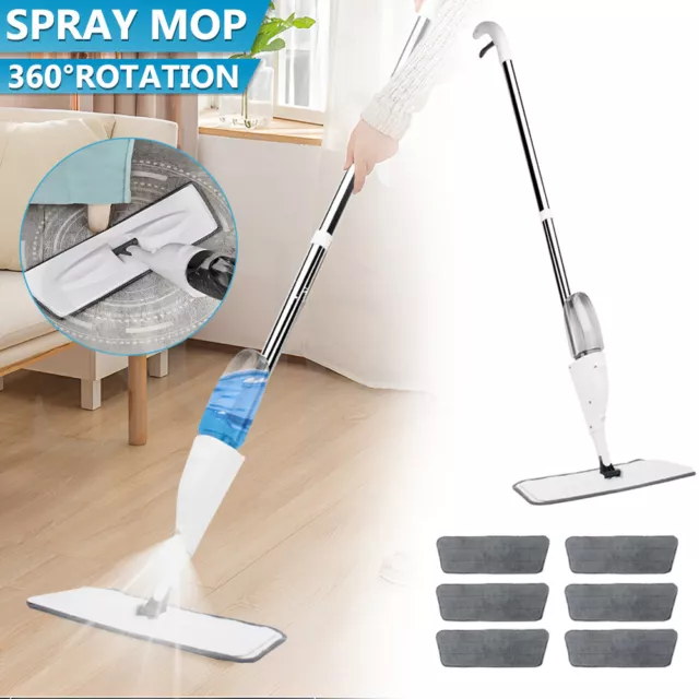 Spray Mop Microfibre Flat Mop Cleaner Floor Kitchen Bathroom Cleaner with 6 Mops