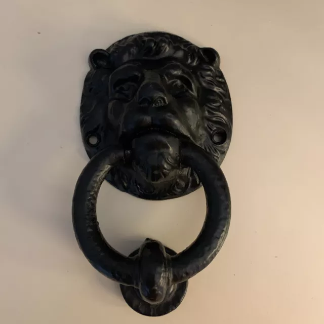 Genuine Antique  Cast Iron Black  Lions Head Door Knocker Large  Made In England
