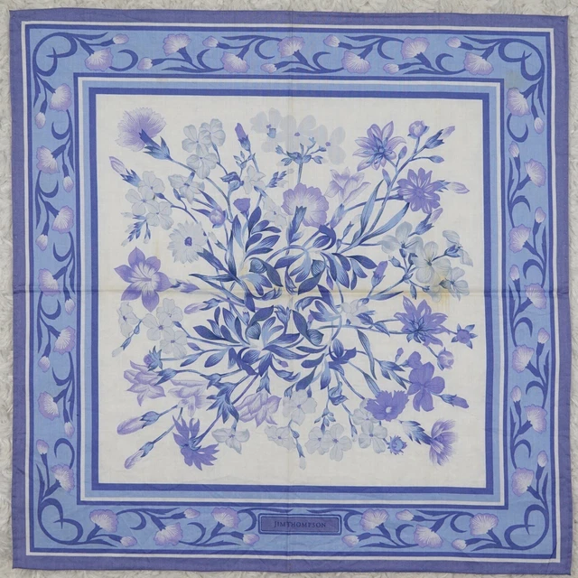 K876 Jim Thompson Blue Flower Silk Scarf Scarves Sz. 15.5" X 15.5"