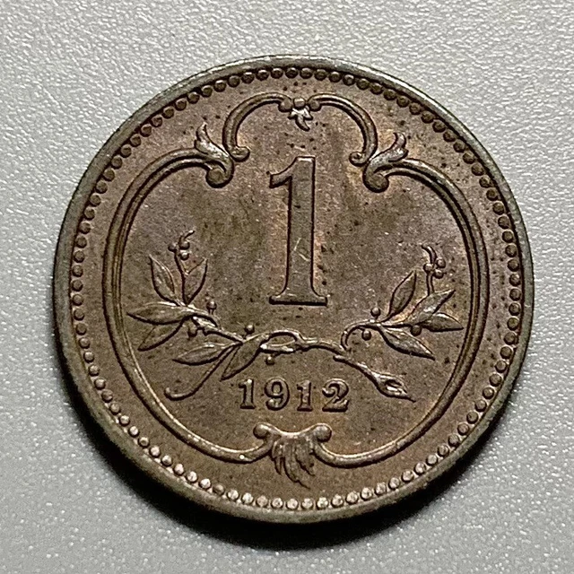 1912 Austria 1 Heller Copper  Coin