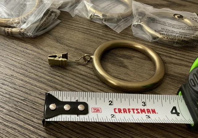 Lot Of 8 West Elm Oversized Metal Curtain Rings W/ Clip Antique Gold Brass Color