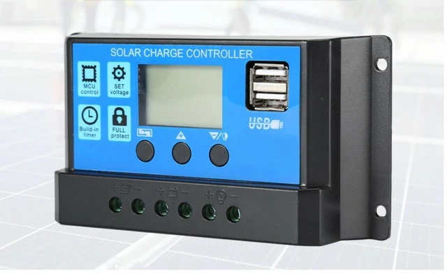 SOLAR PANEL CHARGE Controller Regulator 12V/24V auto dual USB 30A/20 ...