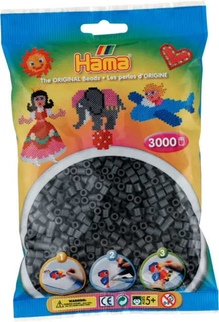 Hama 3000 Midi Bügelperlen 201-71 Dunkelgrau Ø 5 mm Perlen Steckperlen Beads