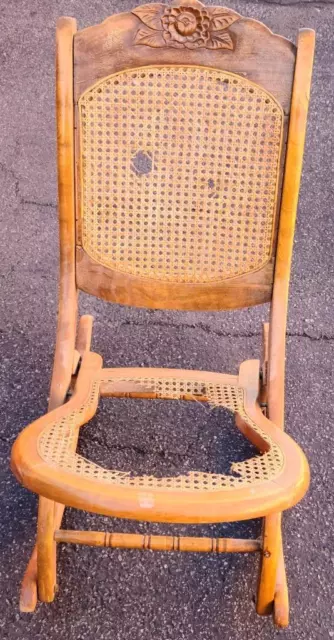 Nice Antique Folding Rocking Chair – NEEDS TLC - Solid Wood Carved Details RARE