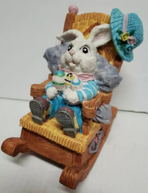 Easter Bunny in Rocking Chair Music Box Plays the Song “Easter Parade” Wind-Up