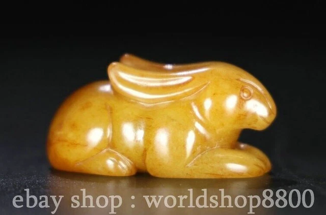 2" Chinese Natural Hetian Jade Nephrite Carving Animal rabbit Statue Sculpture