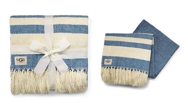 Manta despojada UGG Australia NUEVAS etiquetas azul grande 50 x 70" hermosa
