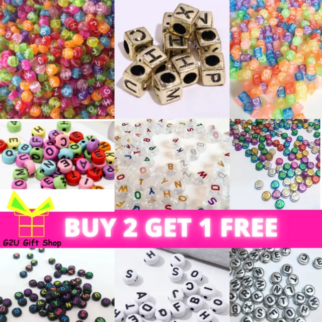 A-Z Alphabet Letter Beads Multicolor Black Round Cube Cute DIY Jewelry Crafts UK