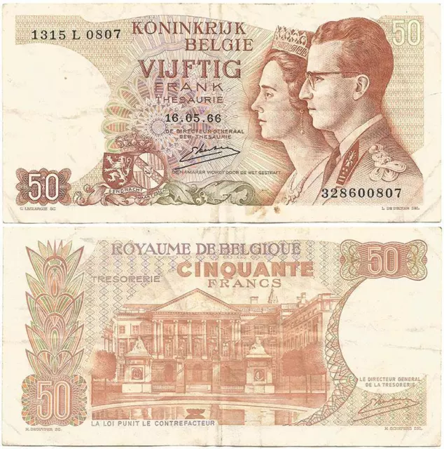 1966 KINGDOM of BELGIUM "Vijftig" or 50 Francs TREASURY Not a NATIONAL BANK Note