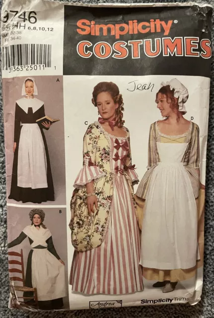 Simplicity Costumes Colonial Historic Dress Pattern Size 6-12