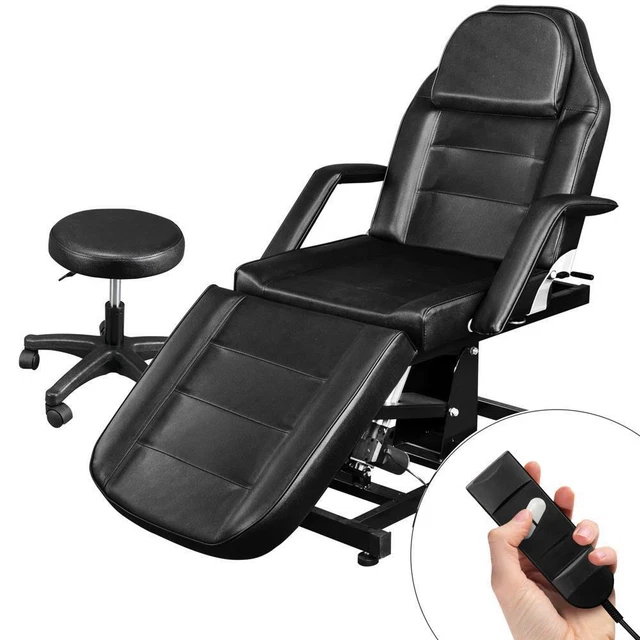 Massage Table Salon Bed With Electric Adjustable Stool Tattoo Bed Chair Black