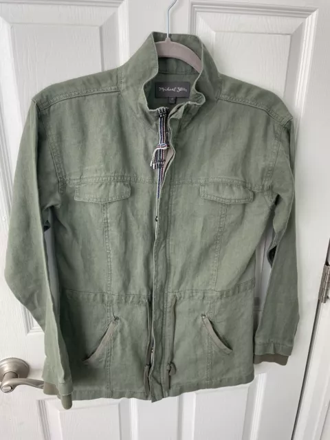 Michael Stars Women's Olive Green 100% Linen Safari Jacket Side Pockets Xs