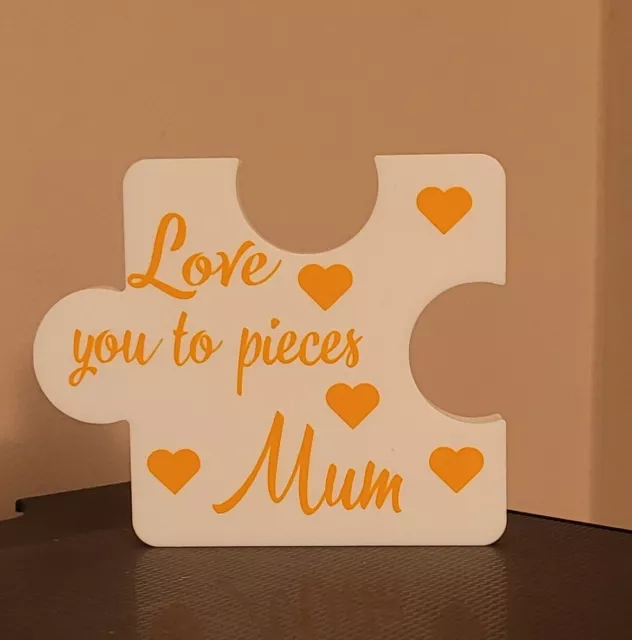 Personalised Free Standing Jigsaw Puzzle Piece Mothers Day Gift White Acrylic