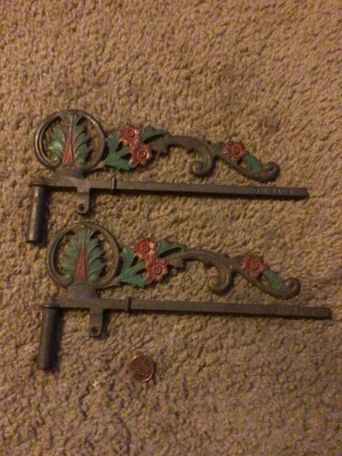 2 vintage antique 1930s swing arm curtain rods Art Deco ORIGINAL PAINT GM9104
